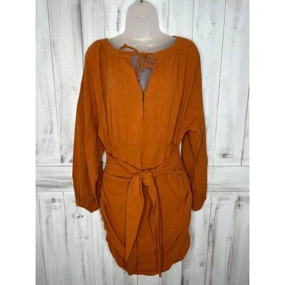 Free People | Dresses | Nwot Free People The Only One Long Sleeve Ruched  Mini Dress Ochre Rust Orange S | Poshmark